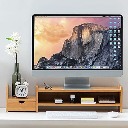 Monitor Stand Riser Desk Organizer-Bamboo 2 Tier Laptop Stand - Image 7