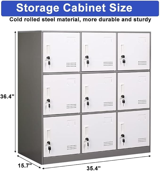 Metal Locker 9 Door Storage Cabinet, Steel Storage Lockers - Image 3