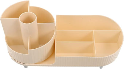 Rotating Makeup Organizer and Skincare Storage Box, Cream White Desktop by HOME