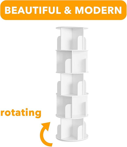 SpaceAid Cross Style 5 Tier Rotating Bookshelf, Spinning 360 Bookcase Lazy - Image 7