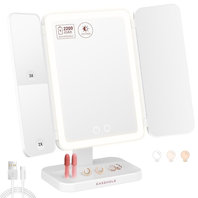EASEHOLD Vanity Mirror with Lights, 2X 3X Magnification, Rechargable, Touch by EASEHOLD