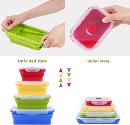 Set of 4 Collapsible Foldable Silicone Food Storage Container, Leftover Meal Box - Image 4