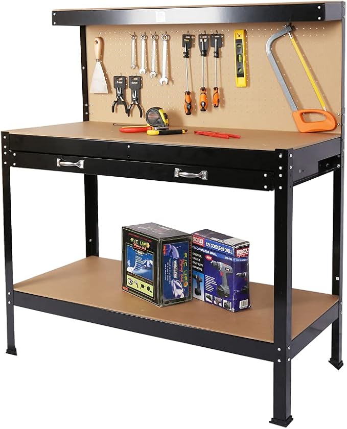 Wood Work Bench, 115cm Outdoor Wooden Workbench Garden Work Table, Potting - Image 6