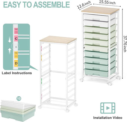 Rolling Cart with Drawers, 10 Drawer Rolling Cart, Storage Cart, Utility Cart - Image 2