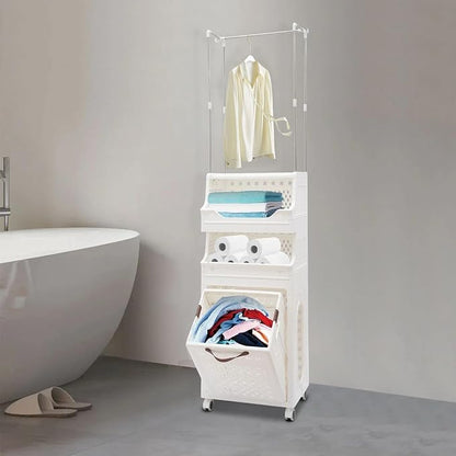Laundry Hamper Cart, 4 Tiers Laundry Hamper Trolley, Laundry Basket, Rolling - Image 3