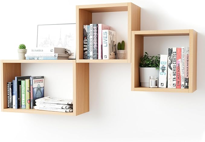Wall Mount Shelf Set of 3, Floating Cube Shelves by Kaboon