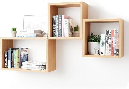 Wall Mount Shelf Set of 3, Floating Cube Shelves by Kaboon