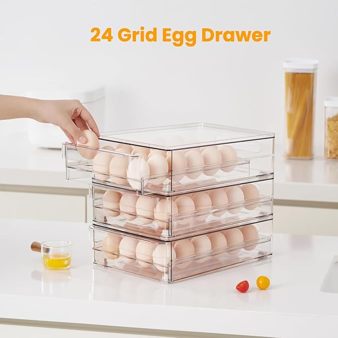 vacane 24 Capacity Egg Holder for Refrigerator, Egg Drawer for Fridge Pull Out - Image 3
