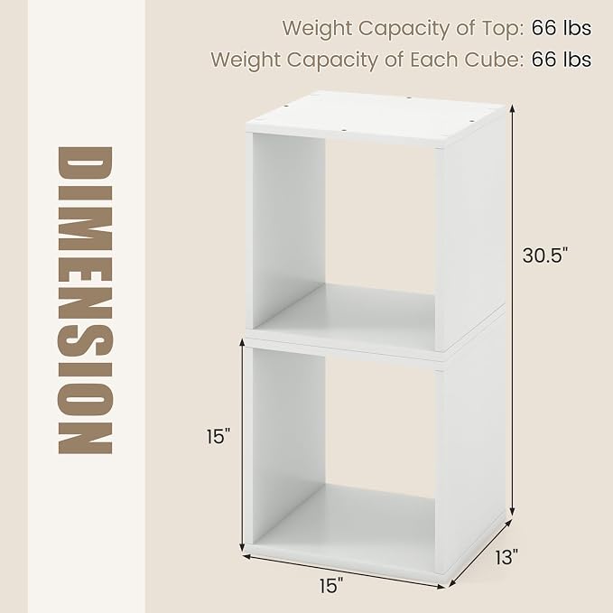 2 Stackable Cubes Bookcase, Wooden Cubby Storage Organizer - Image 3
