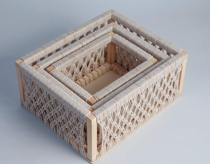 Macrame Baskets for Storage Set of 3, Perfect Pampas Grass Holder - Image 7