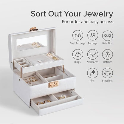 CASEGRACE Jewelry Box, 3 Layers Leather Jewelry Storage Box - Image 2