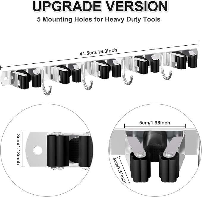 Broom Holder Wall Mount, Broom Organizer Wall Mount Stainless Steel Broom and - Image 6