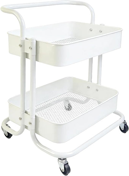 2 Tier Cart with Wheels Under Desk Storage with Handle, Metal Rolling Pantry by Ufriandz