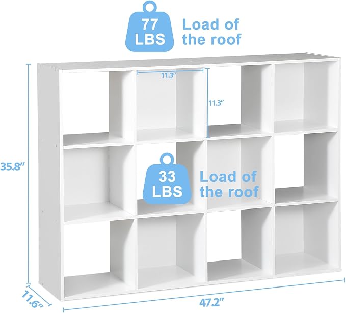 SUPER DEAL 12-Compartment Open Shelf Bookcase, 47 inch Wide Cube Storage - Image 3
