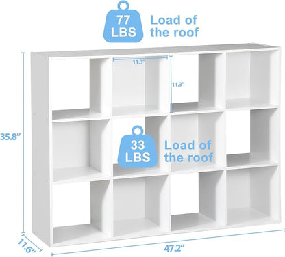 SUPER DEAL 12-Compartment Open Shelf Bookcase, 47 inch Wide Cube Storage - Image 3