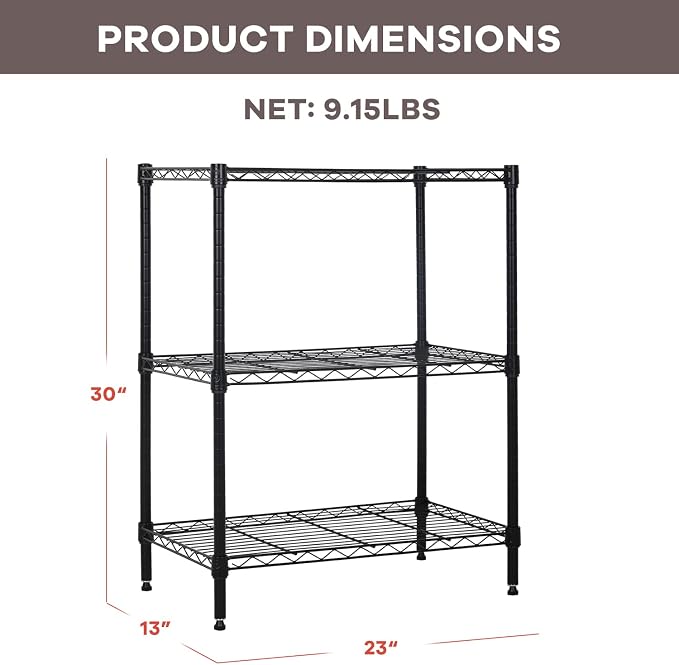 NChanmar 3-Tier Wire Shelving Unit Storage Shelves Shelf Organizer 30"x23"x12" - Image 2