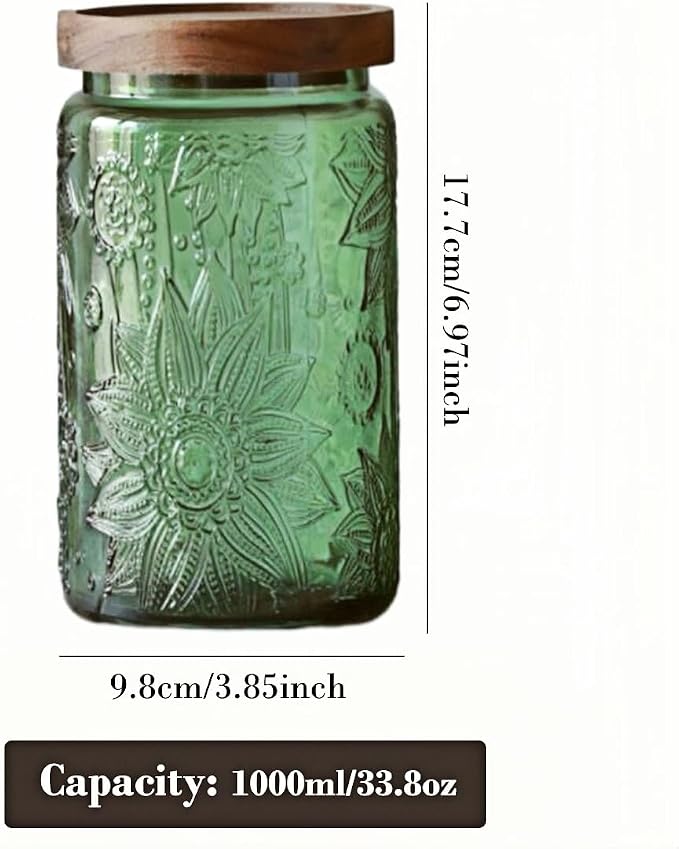 Vintage Glass Storage Jar with Solid Wood Lid - Image 2
