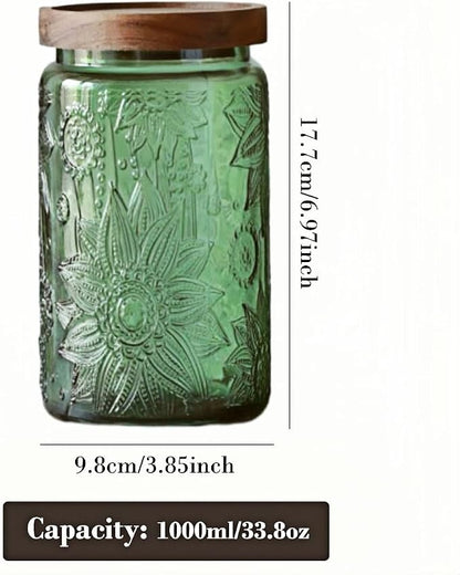 Vintage Glass Storage Jar with Solid Wood Lid - Image 2