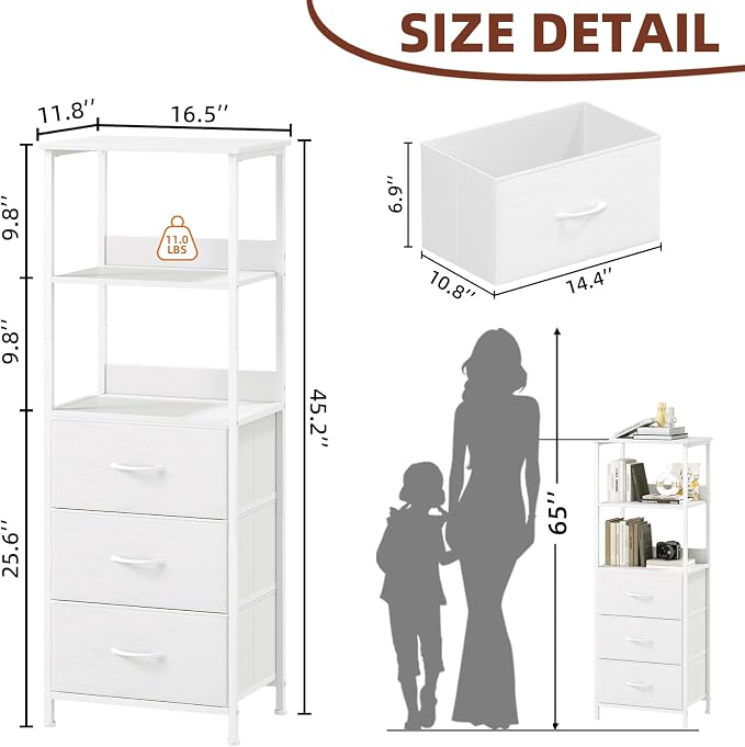 Somdot 3 Tier Bookshelf with Drawer, Tall Bookcase with Shelves, Bookshelf - Image 3