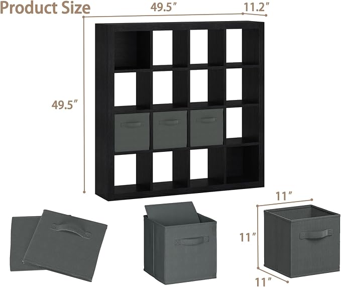 furtble Bookshelf with Storage Bins, 16-Cube Storage Organizer with Back Panels - Image 3