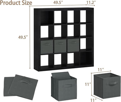 furtble Bookshelf with Storage Bins, 16-Cube Storage Organizer with Back Panels - Image 3