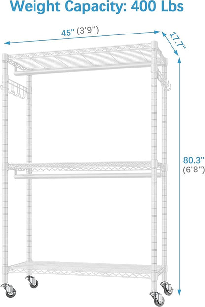 VIPEK R2 Plus Rolling Garment Rack 3 Tiers Adjustable Wire Shelving Clothes - Image 6