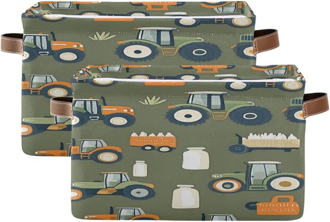 Cute Tractors Green Storage Bins Box Foldable Shelf Basket by Unknown