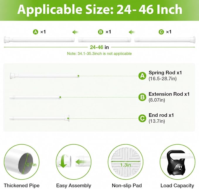 2Pcs Spring Tension Curtain Rod 24-46 Inch, Adjustable Tension Rod - Image 3