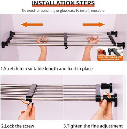 Hershii Expandable Closet Tension Shelf Rod Adjustable Metal Storage Rack - Image 6