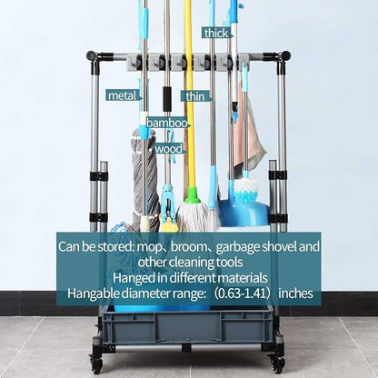 Broom And Mop Holder Put Wet Movable Floor-Mounted Mop Rack Floor Standing - Image 3