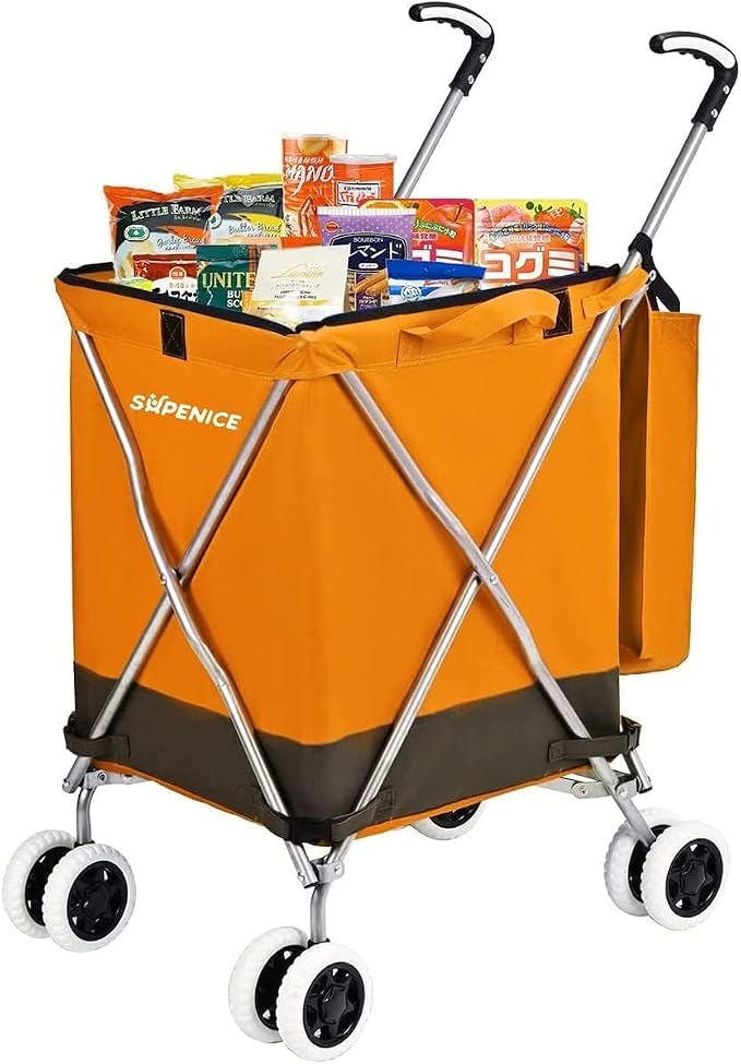 Folding Shopping Cart for Groceries, Water-Resistant Heavy-Duty Canvas Trolley by supenice