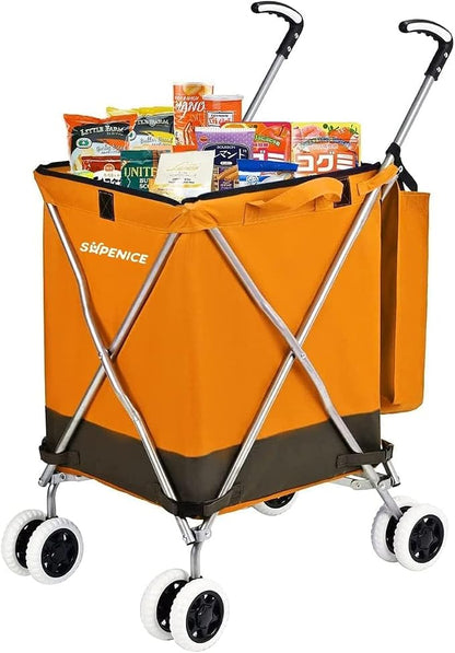 Folding Shopping Cart for Groceries, Water-Resistant Heavy-Duty Canvas Trolley by supenice