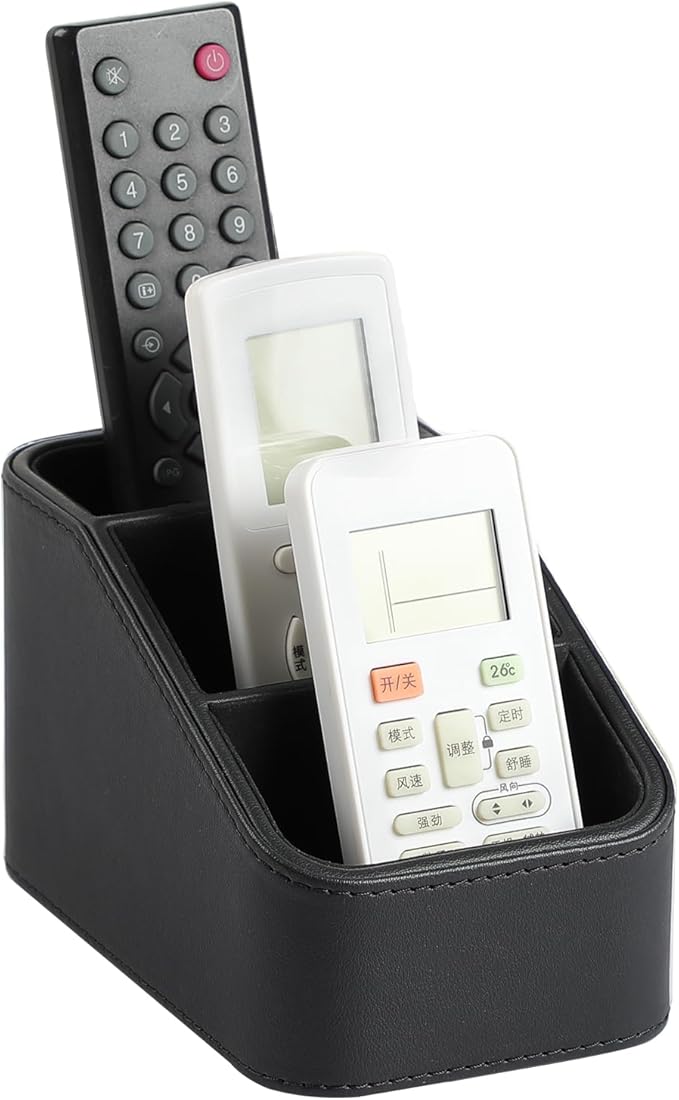 PU Leather Remote Control Holder, Small Desk Organizer Office Supply Bedside by NICLNGSH