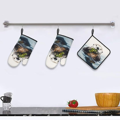 Oven Mitts and Pot Holders Sets of 3 Sea Otter Oven Mitts 3 Pcs Heat Resistant - Image 5