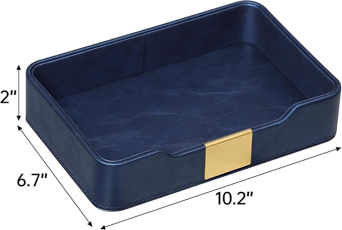 PU Leather Valet Tray with Gold Accent, Decorative Nightstand Organizer Desk - Image 4