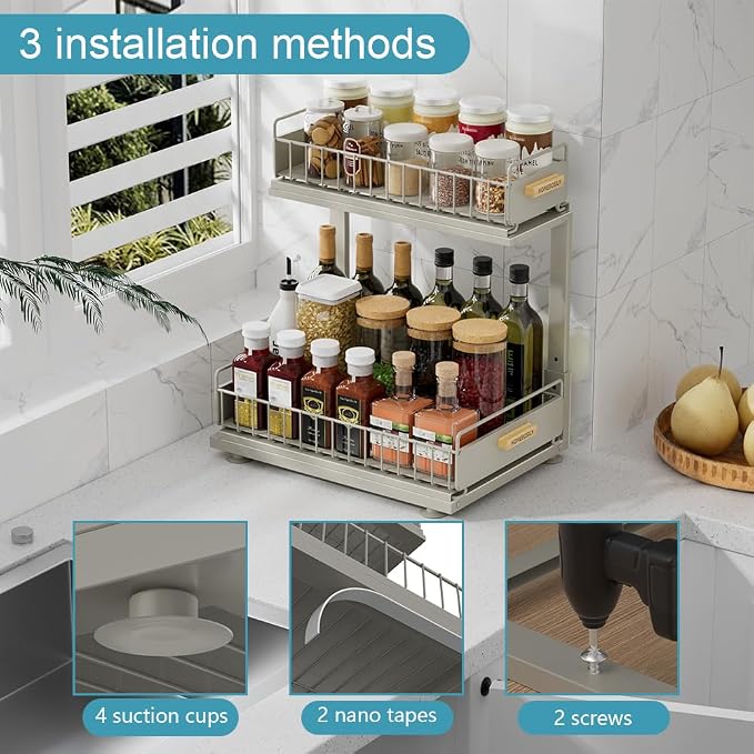 Under Sink Organizer, Pull Out Kitchen Cabinet Organizer 2 Tier Slide Out Under - Image 2