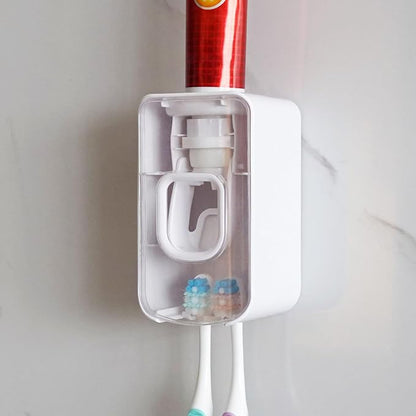 2 Slot Toothbrush Holder and Toothpaste Dispenser Wall Mounted, Automatic by LUEXBOX