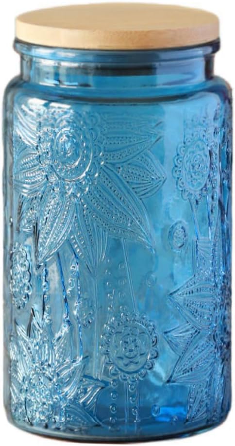 ANSQU 34oz Blue Glass Container, Candy Jar by ANSQU