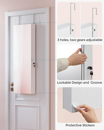 SONGMICS Mirror Jewelry Cabinet Armoire Organizer, Wall or Door Mount Storage - Image 9