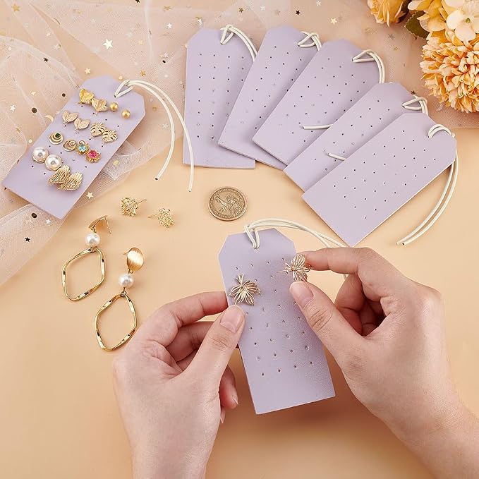 OLYCRAFT 7Pcs Portable Leather Earring Holders Light Purple Leather Earring - Image 3