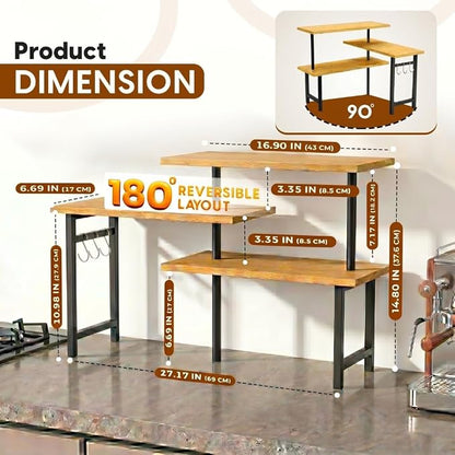 3-Tier Bamboo Corner Organizer Countertop Shelf | Extended top shelf, coffee - Image 2