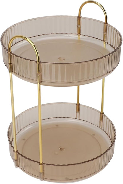 Makeup Organizer Rack 2 Tier 360 Deg Rotation Space Saving Cosmetic Countertop - Image 2