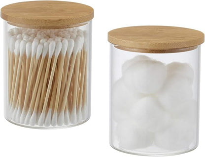 Qtip Holder With Vanity Tray, Glass Apothecary Jars With Lids - Image 2