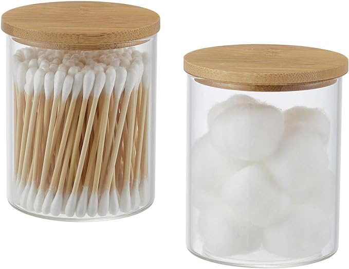 Glass Qtip Holder with Vanity Tray, Apothecary Jars Bathroom Accessories - Image 2