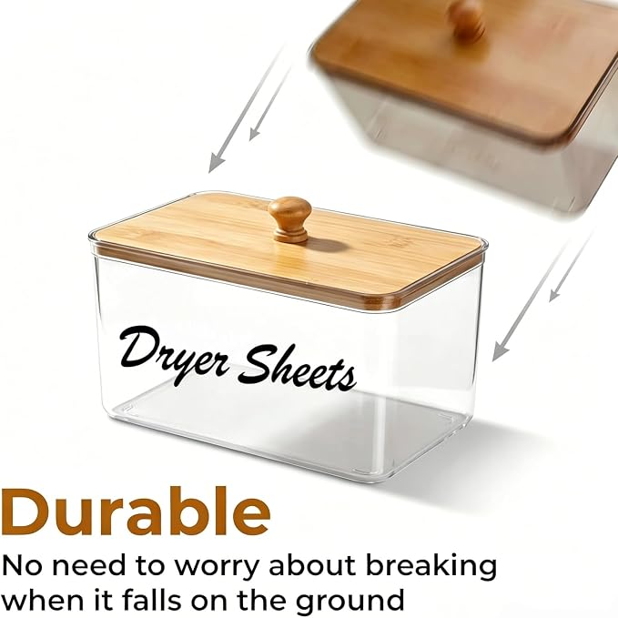 Dryer Sheet Holder with Bamboo Lid, Acrylic Laundry Clear Dryer Sheets - Image 5