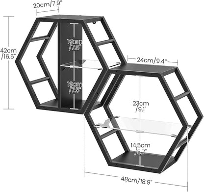 Hexagon Floating Shelves Set of 2, Glass Hanging Shelves - Image 2