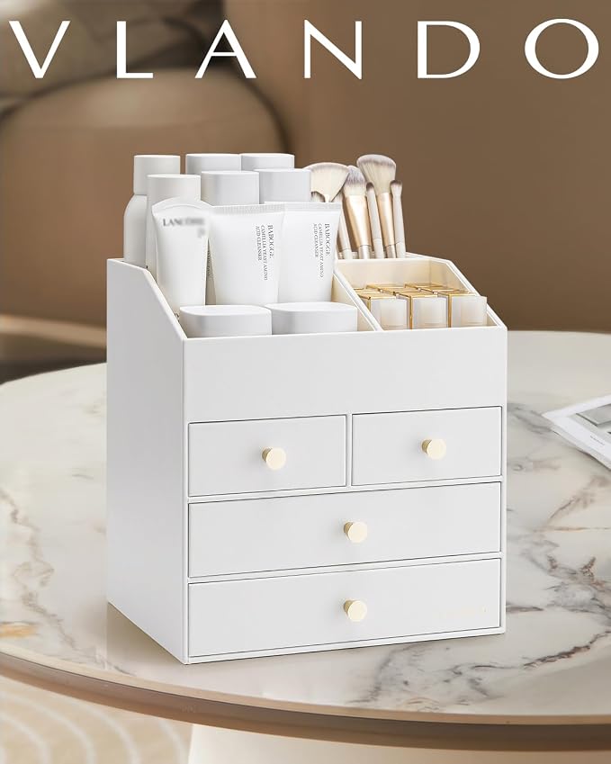 Vlando Makeup Organizer Countertop, Large Vanity Organizer PU Leather Make up - Image 8
