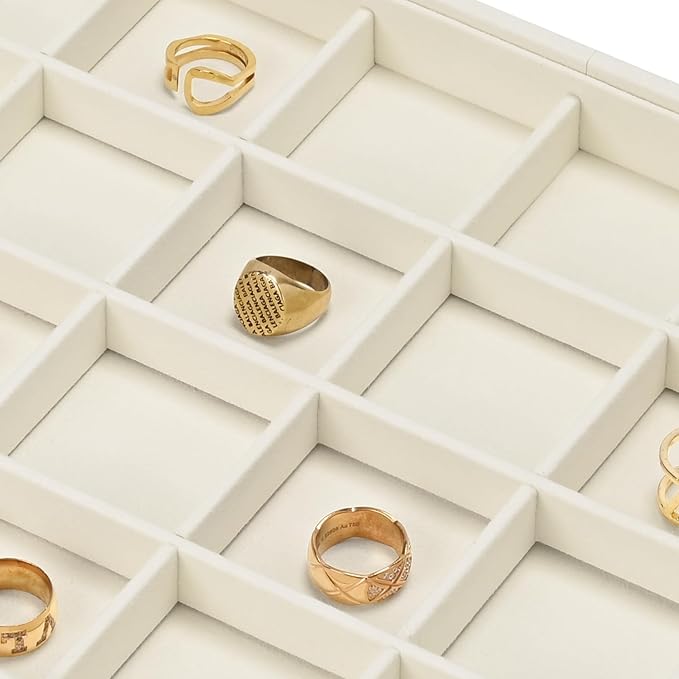 Stackable Beige Jewelry Organizer Tray Premium Microfiber 24 Grid Jewelry - Image 6