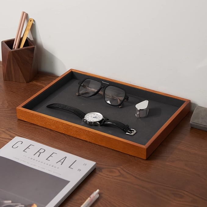 Oirlv Wood Flat Jewelry Tray Stackable Jewelry Drawer Organizer Showcase - Image 2