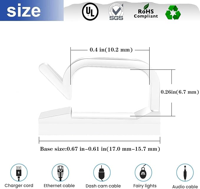 Cable Clips，50PCS Electrical Cord Management Adhesive Cable Wire Clip Wire - Image 2